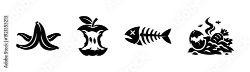 Waste symbols vector icons set: trash, recycling, garbage infographic