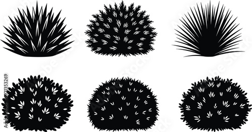 Black vector silhouette set of diverse garden bushes shrubs and ornamental grasses for landscaping design park greenery outdoor nature and botanical branding