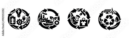 Recycling and sustainability vector icons set: eco symbols and reuse concepts