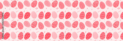Seamless pink Easter egg pattern with light decorative eggs arranged in repeating rows, minimal flat design suitable for fabric, wallpaper, wrapping paper and spring holiday decor