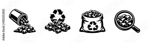 Recycled materials vector icons set. eco-friendly waste symbols collection
