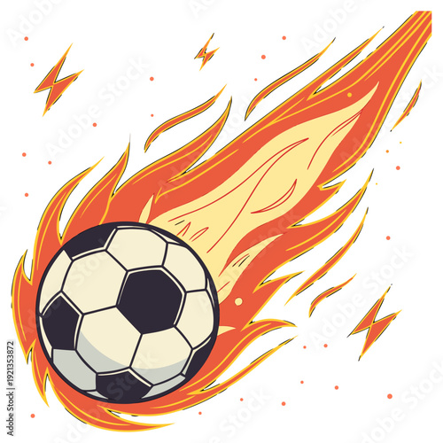 “Burning Soccer Balls  Fire Football Sports Action Vector Illustration”