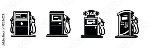 Gas pump vector icons set. classic fuel dispenser symbols. gasoline station graphics.