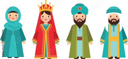 Middle Eastern attire silhouette icon set, cultural clothing illustration, vector graphic, heritage fashion symbol, flat vector