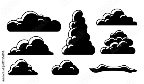 Cartoon Cloud Icon Set Fluffy Blue Sky Weather Vector Collection Transparent Light Blue Background