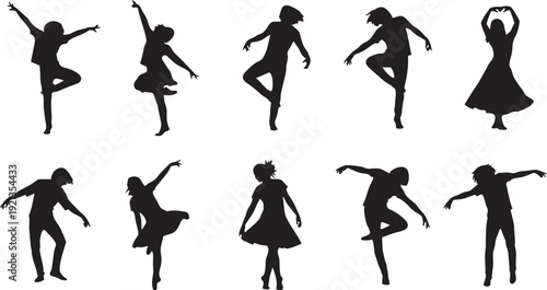 Dancing People Silhouettes Set on Transparent Background
