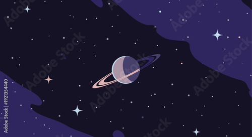 Saturn planet illustration in outer space with stars.