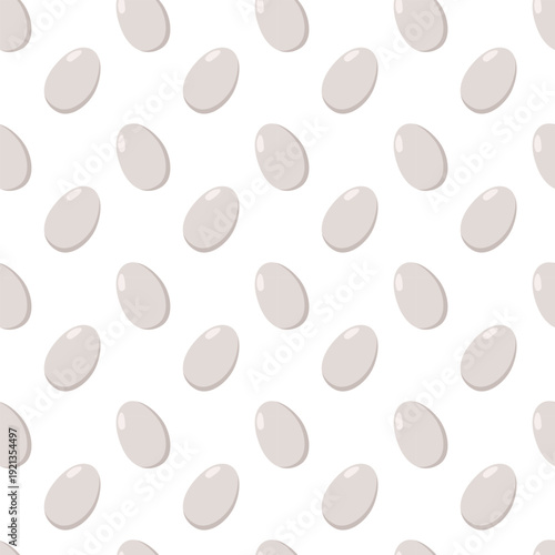 Seamless diagonal pattern of glossy light gray eegs with highlights on white background, simple geometric design for textile, wallpaper, wrapping paper, and decorative projects