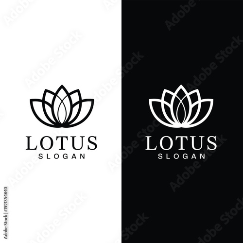 Elegant lotus flower logo design in contrasting black and white styles