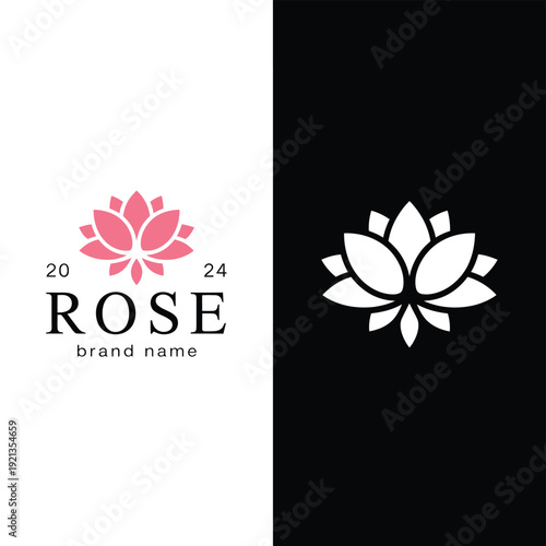 Elegant floral logo design featuring a rose and lotus flower split