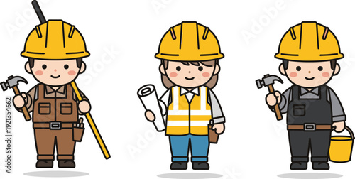 Construction worker silhouette icon set, building industry illustration, vector graphic, teamwork safety symbol, flat vector