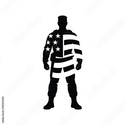 Silhouette of a soldier incorporating the american flag design