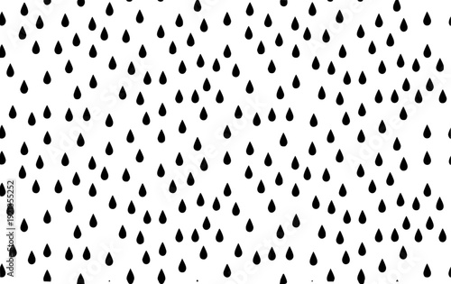 Black teardrop shapes scattered across a clean white background seamless pattern