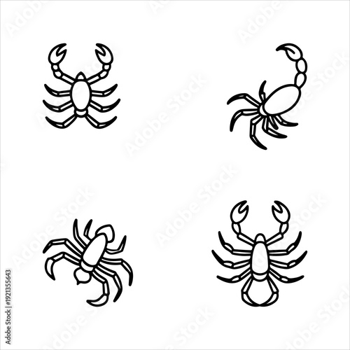 A Professional Powerful Scorpion Icon Symbol, Showcasing Zodiac Scorpio and Digital Wildlife Desert Arachnid Predator Venom Sting Astrology Danger.