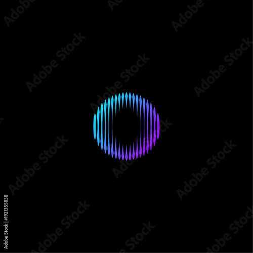 Circular sound wave letter O logo with radial audio spectrum pattern, glowing gradient style, ideal for voice AI assistant, podcast, music app, and digital tech brand identity