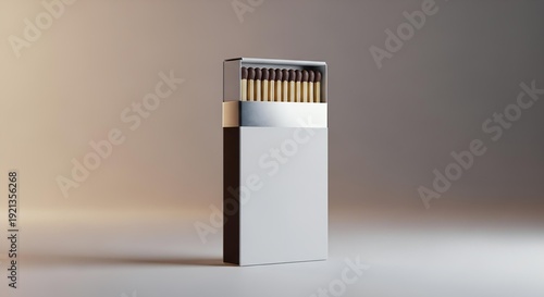Clean Cardboard Matchbox with Many Matches Inside, Minimalist Product Shot, Studio Lighting, Isolated on Neutral Background