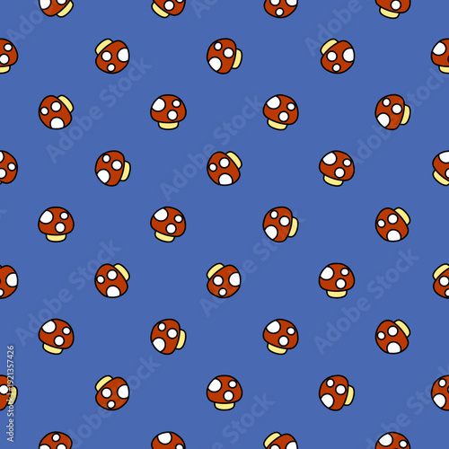 Seamless pattern with hand-drawn cartoon edible mushroom in fall or autumn seasonal food element. Mushroom vector for background, wallpaper, clothing, wrapping, fabric, stationery, and phone cases.