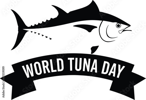 World Tuna Day logo with fish silhouette and ribbon banner on white background