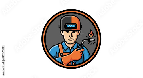 Vector cartoon illustration of three helmeted men as workers one holding a sword one holding a gun and one holding a sword and shield in a retro style