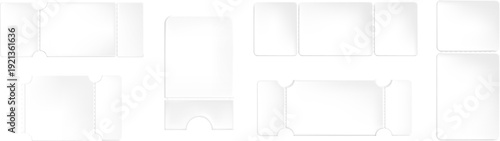 Abstract arrangement of white rectangular and shaped blocks on a white background
