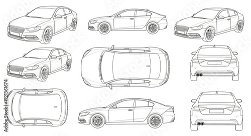 Car Sketches Various Angles Views.