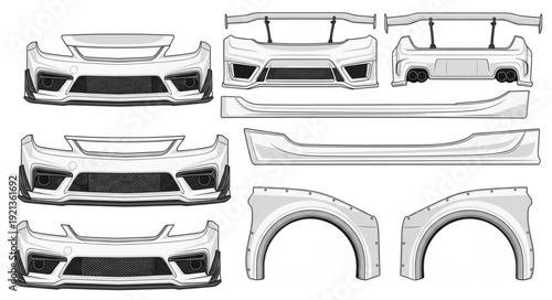 Car Parts Technical Illustration.