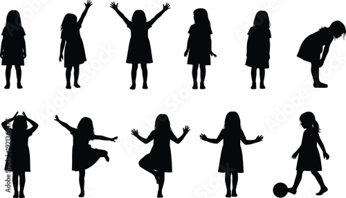 Girl silhouettes standing dancing playing ball activity illustration design flat vector