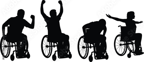 Flat vector wheelchair silhouettes, expressive gestures, empowerment, diversity, human experience