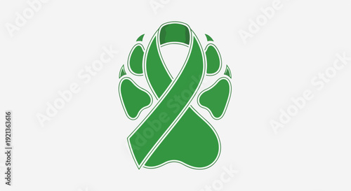 Green awareness ribbon with footprint symbolizing environmental conservation and eco friendly awareness campaign on white background