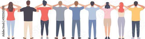 Group of people covering ears with hands rear view isolated on white background noise stress concept