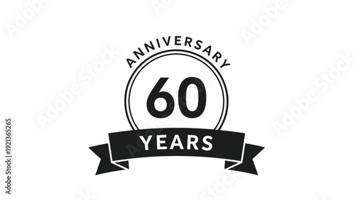 Sixty years anniversary emblem with round frame and black ribbon banner for official celebrations and work milestones.