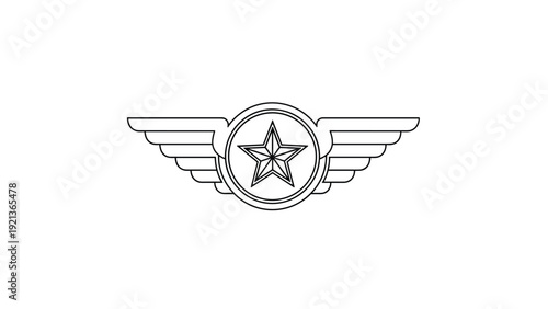 Pilot wings emblem with star in a circle and outstretched feathers for aviation aviation air force and pilot uniforms.