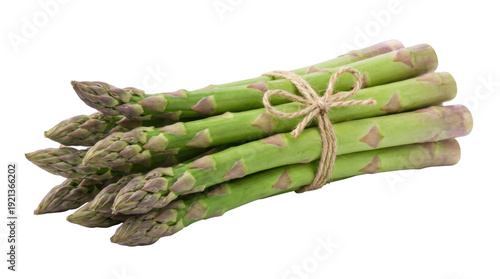 Fresh Green Asparagus Spears Tied With Twine Isolated On Black Background