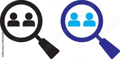hiring icon set. Search job icon. vacancy sign. search people. Person avatar. Search profile icon. Magnifier with user avatar for identity look and candidate analysis vector illustration. Hiring and 