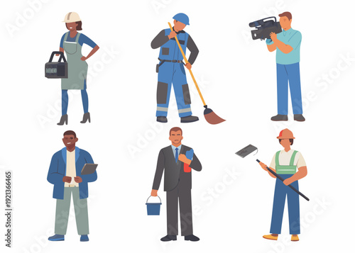 Diverse group of people in various professions illustrated in a cartoon style