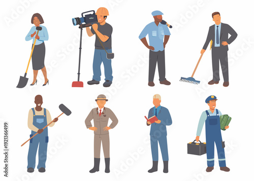 Diverse group of workers depicted in colorful flat vector illustration