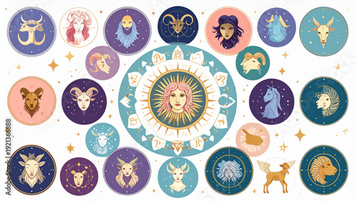 Elegant Zodiac Astrology Symbol Vector Set – Horoscope Constellation & Celestial Icon Collection