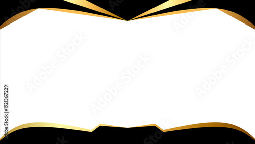 Elegant abstract gold and black frame design with a stylish modern border on a pristine white background, perfect for luxurious invitations, certificates, or decorative graphic elements