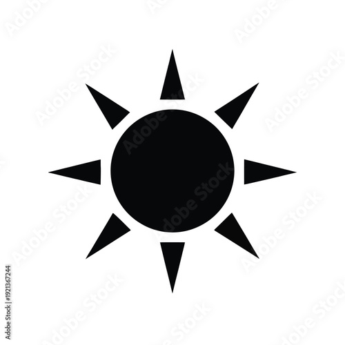 Black sun icon with rays on white background