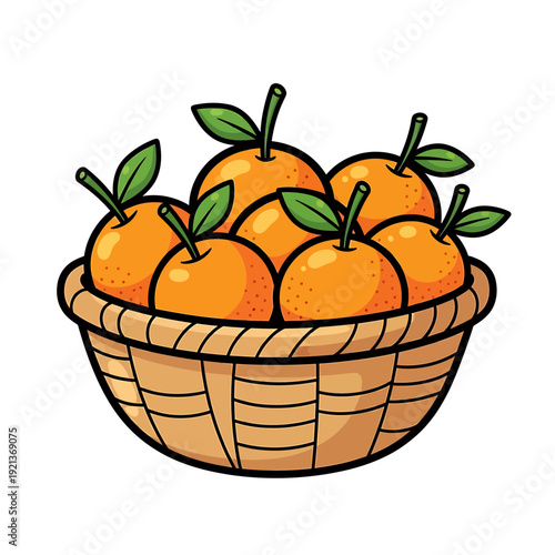 Hand-Drawn Basket of Oranges Vector Illustration

