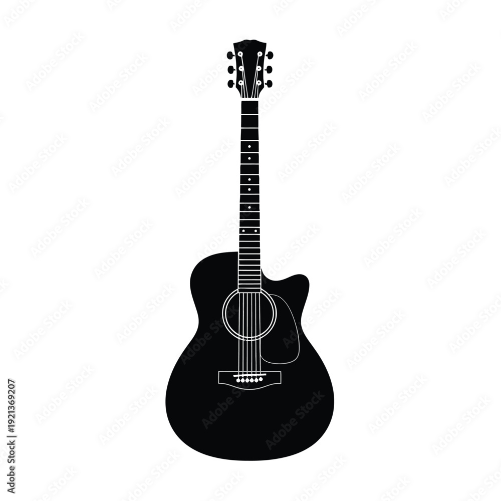 Obraz premium Black acoustic guitar silhouette on white background