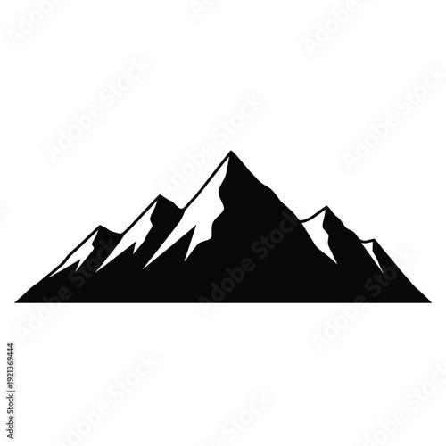 Dramatic mountain range silhouette against white background