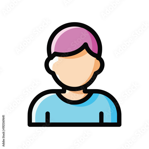 Vector illustration of a colorful cartoon illustration of a person with purple hair and a teal shirt
