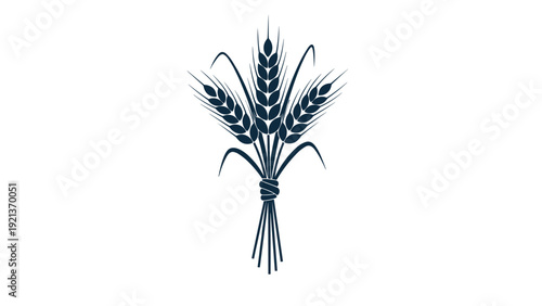 Stylized black silhouette of a bundle of wheat ears tied together with a knot representing agricultural bounty and harvest.