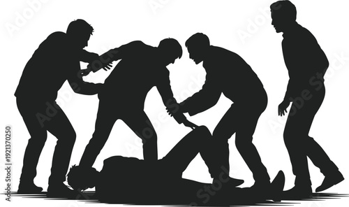 Conflict confrontation group helping violence distress silhouette people flat vector