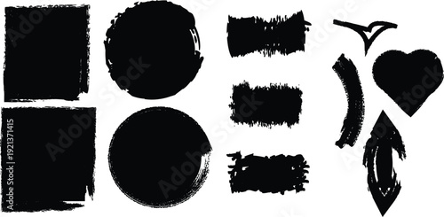 Abstract brush stroke art with geometric shapes and heart