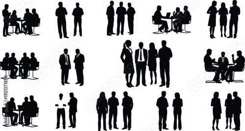 Business silhouette people teamwork meetings collaboration office communication flat vector