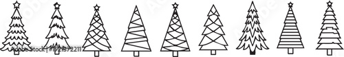 Detailed illustration of various christmas tree designs and patterns