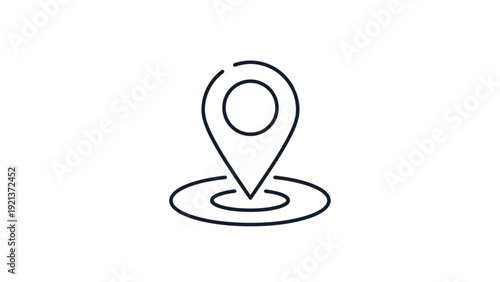 Simple and clean map location pin icon shown as an outline for use in mobile applications and website navigation design.
