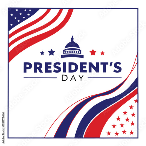 Professional Presidents Day Banner with US Capitol Dome Silhouette